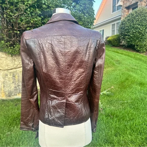 Calvin Klein Brown Leather Button Front Jacket Blazer - Picture 9 of 16